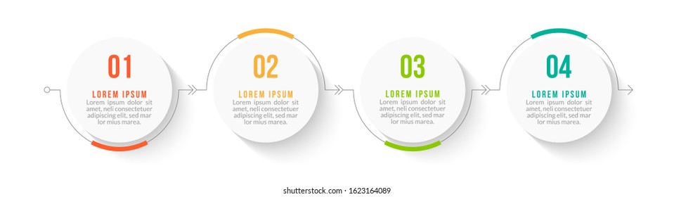 Minimal Business Infographics template. Timeline with 4 steps, options and marketing icons .Vector linear infographic with four circle conected elements. Can be use for presentation.