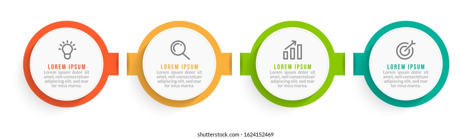 Minimal Business Infographics template. Timeline with 4 steps, options and marketing icons .Vector linear infographic with four circle conected elements. Can be use for presentation.