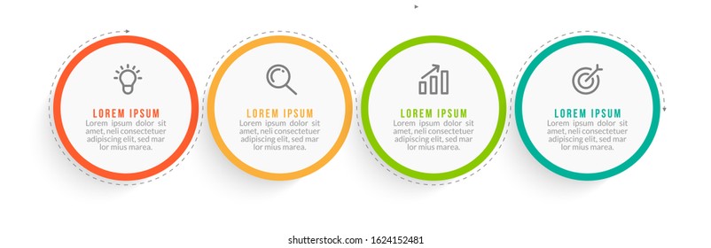 Minimal Business Infographics template. Timeline with 4 steps, options and marketing icons .Vector linear infographic with four circle conected elements. Can be use for presentation.