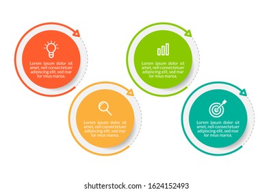 Minimal Business Infographics template. Timeline with 4 steps, options and marketing icons .Vector linear infographic with four circle conected elements. Can be use for presentation.