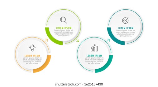 Minimal Business Infographics template. Timeline with 3 steps, options and marketing icons .Vector linear infographic with three circle conected elements. Can be use for presentation.
