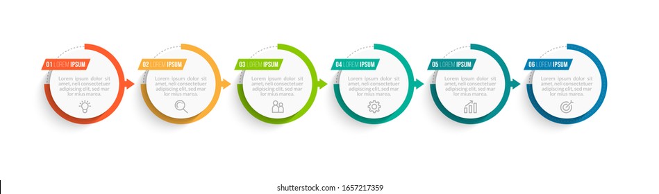 Minimal Business Infographics template. Timeline with 6 steps, options and marketing icons .Vector linear infographic with six circle conected elements. Can be use for presentation.