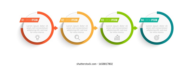 Minimal Business Infographics template. Timeline with 4 steps, options and marketing icons .Vector linear infographic with four circle conected elements. Can be use for presentation.