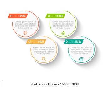 Minimal Business Infographics template. Timeline with 4 steps, options and marketing icons .Vector linear infographic with four circle conected elements. Can be use for presentation.