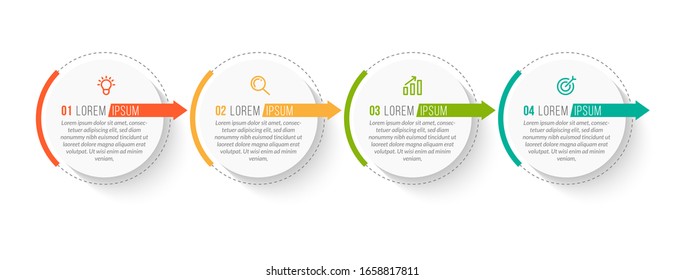 Minimal Business Infographics template. Timeline with 4 steps, options and marketing icons .Vector linear infographic with four circle conected elements. Can be use for presentation.