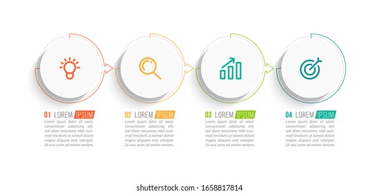 Minimal Business Infographics template. Timeline with 4 steps, options and marketing icons .Vector linear infographic with four circle conected elements. Can be use for presentation.