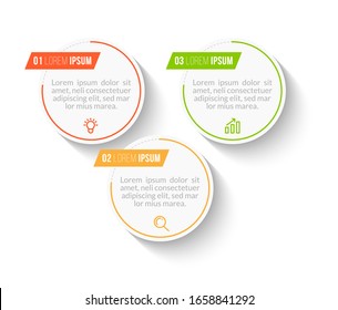 Minimal Business Infographics template. Timeline with 3 steps, options and marketing icons .Vector linear infographic with three circle conected elements. Can be use for presentation.