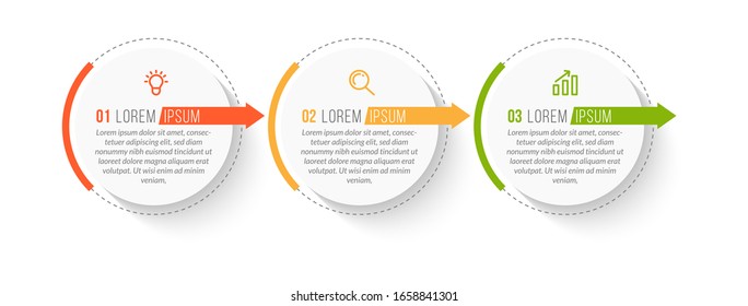 Minimal Business Infographics template. Timeline with 3 steps, options and marketing icons .Vector linear infographic with three circle conected elements. Can be use for presentation.