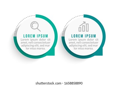 Minimal Business Infographics template. Timeline with 2 steps, options and marketing icons .Vector linear infographic with two circle conected elements. Can be use for presentation.