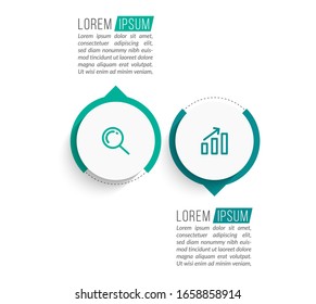 Minimal Business Infographics template. Timeline with 2 steps, options and marketing icons .Vector linear infographic with two circle conected elements. Can be use for presentation.