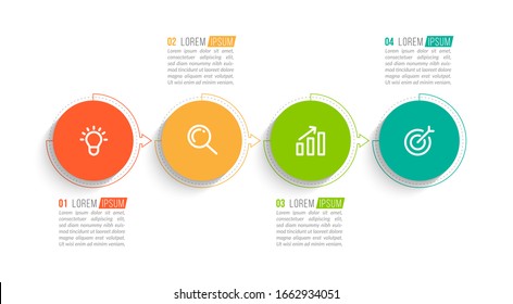 Minimal Business Infographics template. Timeline with 4 steps, options and marketing icons .Vector linear infographic with four circle conected elements. Can be use for presentation.