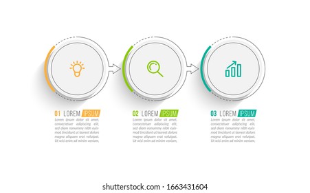 Minimal Business Infographics template. Timeline with 3 steps, options and marketing icons .Vector linear infographic with three circle conected elements. Can be use for presentation.