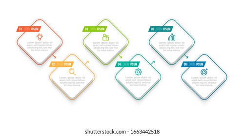 Minimal Business Infographics template. Timeline with 6 steps, options and marketing icons .Vector linear infographic with six circle conected elements. Can be use for presentation.