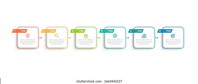 Minimal Business Infographics template. Timeline with 6 steps, options and marketing icons .Vector linear infographic with six circle conected elements. Can be use for presentation.
