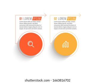 Minimal Business Infographics template. Timeline with 2 steps, options and marketing icons .Vector linear infographic with two circle conected elements. Can be use for presentation.