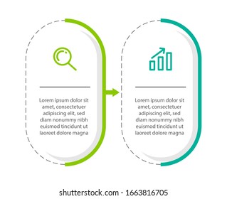 Minimal Business Infographics template. Timeline with 2 steps, options and marketing icons .Vector linear infographic with two circle conected elements. Can be use for presentation.