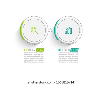 Minimal Business Infographics template. Timeline with 2 steps, options and marketing icons .Vector linear infographic with two circle conected elements. Can be use for presentation.