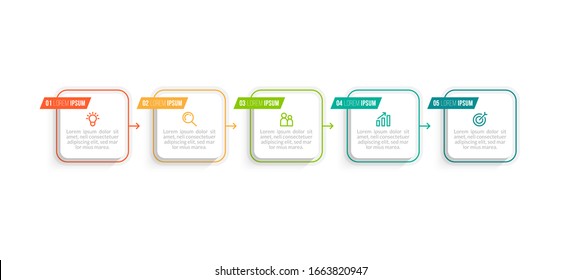 Minimal Business Infographics template. Timeline with 5 steps, options and marketing icons .Vector linear infographic with five circle conected elements. Can be use for presentation.