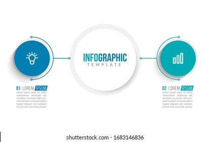 Minimal Business Infographics template. Timeline with 2 steps, options and marketing icons .Vector linear infographic with two circle conected elements. Can be use for presentation.