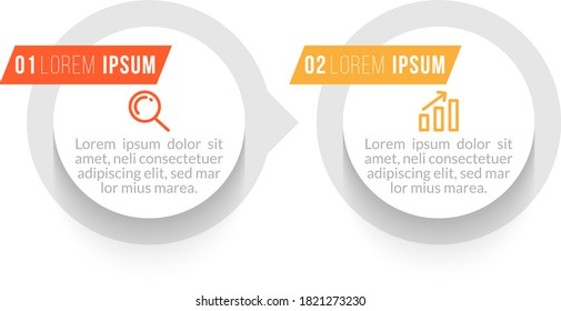 Minimal Business Infographics template. Timeline with 2 steps, options and marketing icons .Vector linear infographic with two conected elements. Can be use for presentation.