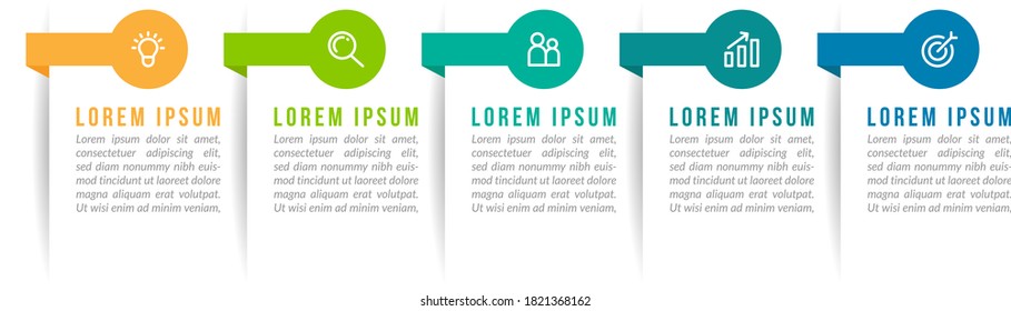 Minimal Business Infographics template. Timeline with 5 steps, options and marketing icons .Vector linear infographic with five conected elements. Can be use for presentation.