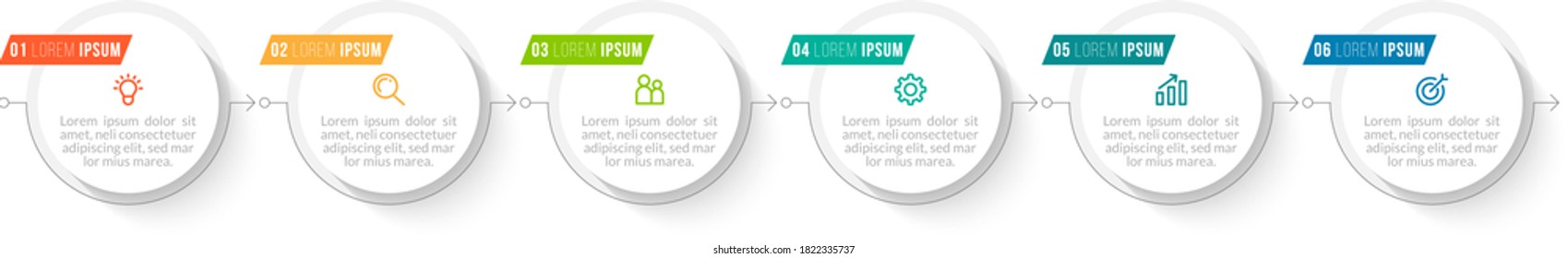 Minimal Business Infographics template. Timeline with 6 steps, options and marketing icons .Vector linear infographic with six conected elements. Can be use for presentation.