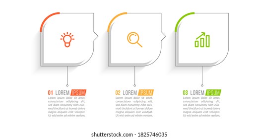 Minimal Business Infographics template. Timeline with 3 steps, options and marketing icons .Vector linear infographic with three conected elements. Can be use for presentation.