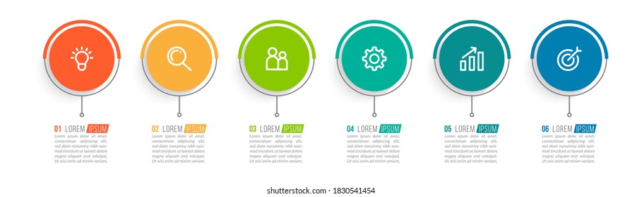 Minimal Business Infographics template. Timeline with 6 steps, options and marketing icons .Vector linear infographic with six conected elements. Can be use for presentation.
