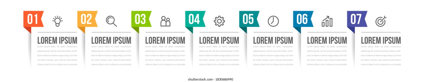 Minimal Business Infographics template. Timeline with 7 steps, options and marketing icons .Vector linear infographic with seven conected elements. Can be use for presentation.
