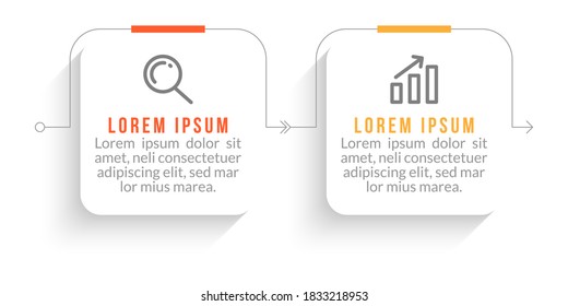 Minimal Business Infographics template. Timeline with 2 steps, options and marketing icons .Vector linear infographic with two conected elements. Can be use for presentation.