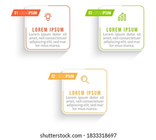 Minimal Business Infographics template. Timeline with 3 steps, options and marketing icons .Vector linear infographic with three conected elements. Can be use for presentation