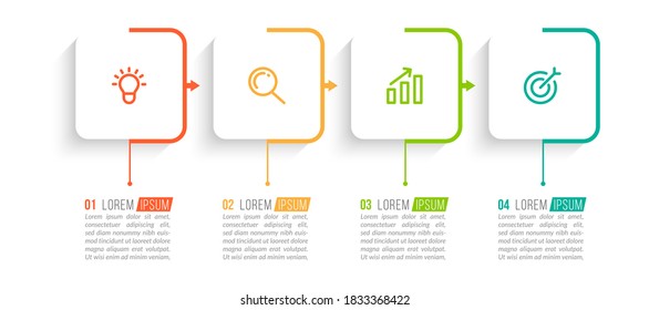 Minimal Business Infographics template. Timeline with 4 steps, options and marketing icons .Vector linear infographic with four connected elements. Can be use for presentation.
