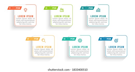 Minimal Business Infographics template. Timeline with 6 steps, options and marketing icons .Vector linear infographic with six connected elements. Can be use for presentation.