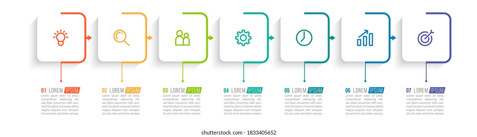 Minimal Business Infographics template. Timeline with 7 steps, options and marketing icons .Vector linear infographic with seven connected elements. Can be use for presentation.