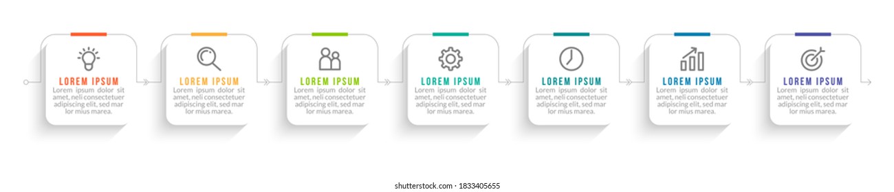 Minimal Business Infographics template. Timeline with 7 steps, options and marketing icons .Vector linear infographic with seven connected elements. Can be use for presentation.