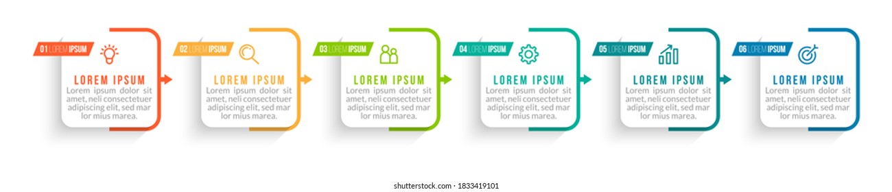 Minimal Business Infographics template. Timeline with 6 steps, options and marketing icons .Vector linear infographic with six connected elements. Can be use for presentation.