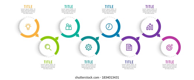 Minimal Business Infographics template. Timeline with 8 steps, options and marketing icons .Vector linear infographic with eight connected elements. Can be use for presentation