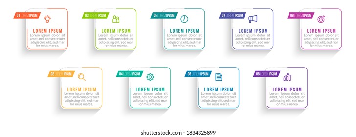 Minimal Business Infographics template. Timeline with 9 steps, options and marketing icons .Vector linear infographic with nine connected elements. Can be use for presentation.
