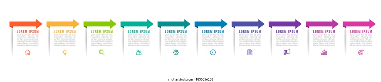 Minimal Business Infographics template. Timeline with 10 steps, options and marketing icons .Vector linear infographic with ten connected elements. Can be use for presentation