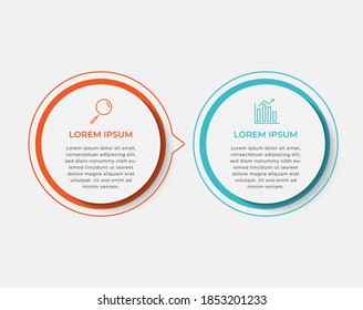 Minimal Business Infographics template. Timeline with 2 steps, options and marketing icons .Vector linear infographic with two circle conected elements. Can be use for presentation. Eps10 vector