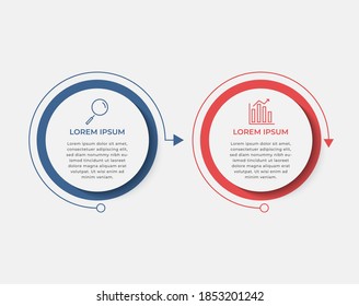Minimal Business Infographics template. Timeline with 2 steps, options and marketing icons .Vector linear infographic with two circle conected elements. Can be use for presentation. Eps10 vector