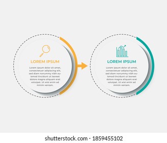 Minimal Business Infographics template. Timeline with 2 steps, options and marketing icons .Vector linear infographic with two circle conected elements. Can be use for presentation. Eps10 vector