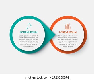 Minimal Business Infographics template. Timeline with 2 steps, options and marketing icons .Vector linear infographic with two circle conected elements. Can be use for presentation.