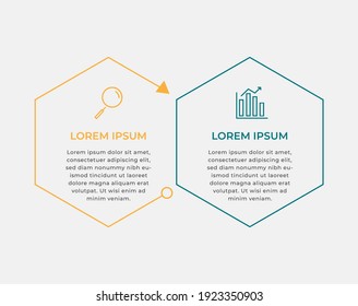 Minimal Business Infographics template. Timeline with 2 steps, options and marketing icons .Vector linear infographic with two circle conected elements. Can be use for presentation.