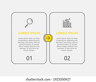 Minimal Business Infographics template. Timeline with 2 steps, options and marketing icons .Vector linear infographic with two circle conected elements. Can be use for presentation.