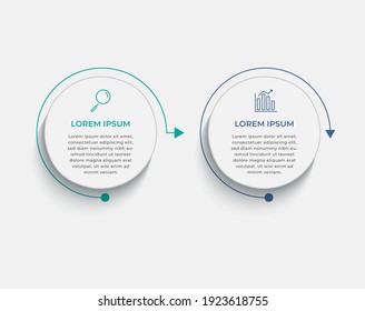 Minimal Business Infographics template. Timeline with 2 steps, options and marketing icons .Vector linear infographic with two circle conected elements. Can be use for presentation.