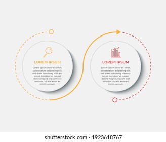 Minimal Business Infographics template. Timeline with 2 steps, options and marketing icons .Vector linear infographic with two circle conected elements. Can be use for presentation.