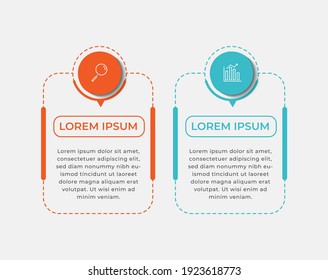 Minimal Business Infographics template. Timeline with 2 steps, options and marketing icons .Vector linear infographic with two circle conected elements. Can be use for presentation.