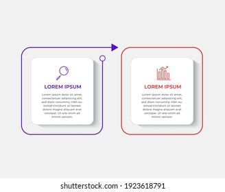 Minimal Business Infographics template. Timeline with 2 steps, options and marketing icons .Vector linear infographic with two circle conected elements. Can be use for presentation.