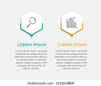 Minimal Business Infographics template. Timeline with 2 steps, options and marketing icons .Vector linear infographic with two circle conected elements. Can be use for presentation.